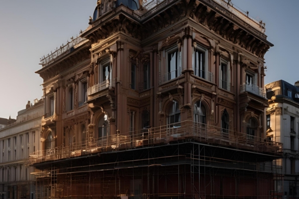 Clássico prédio sendo reformado Lindo predio sendo reformado, representando o processo de rebranding feito pela Duomo Marketing
