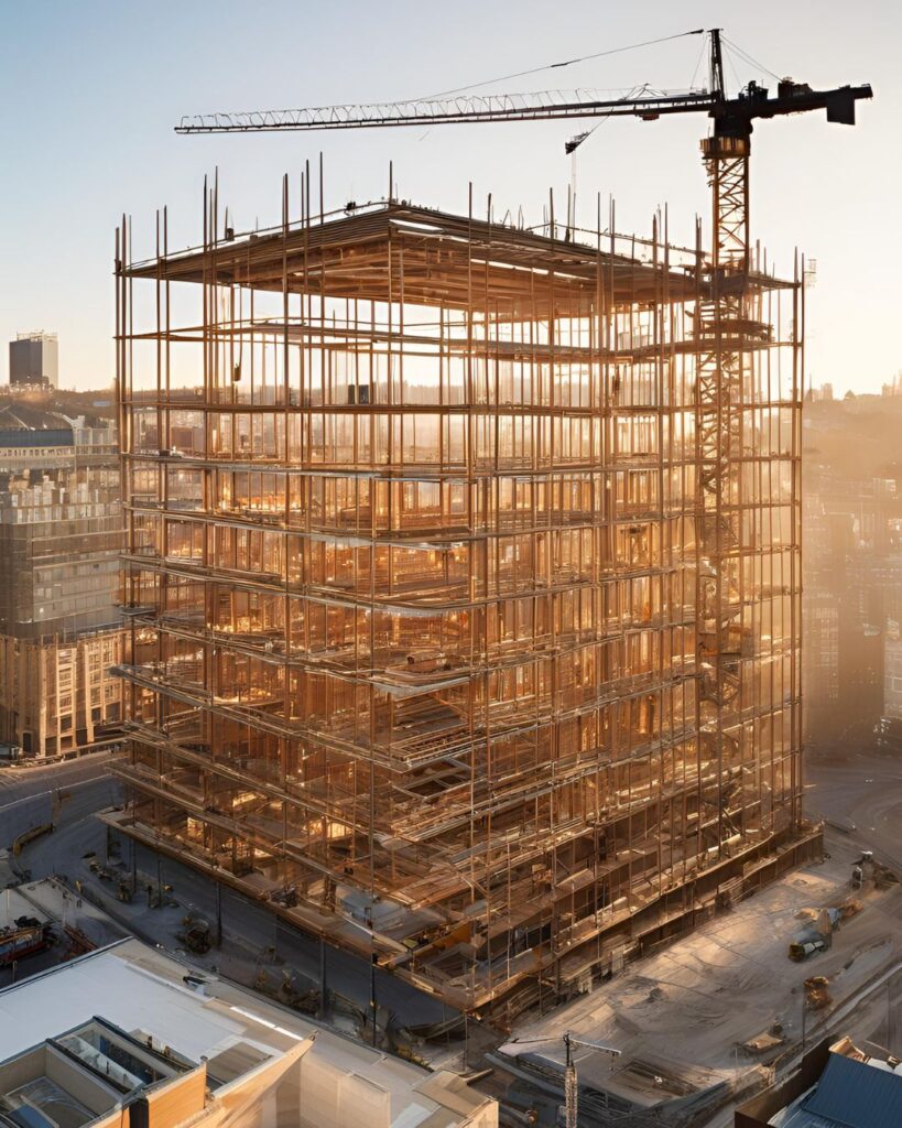 Predio em contrução - Duomo Marketing Novo prédio em construção, representando o planejamento e execução de estratégias para a expansão em novos mercados, promovido pela Duomo Marketing.